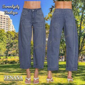 Zenana Denim Stretchy Barrel Wide Leg Cropped Jeans in Blackberry